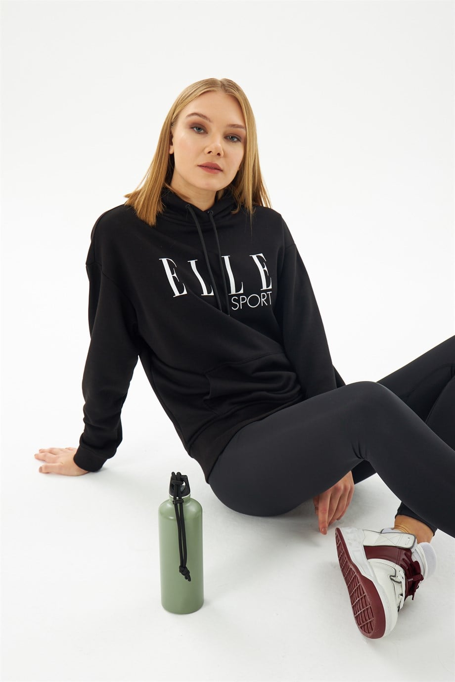 60000-40ELLEELLE Sport Beyaz Baskılı Cepli Kadın Kapüşonlu Sweatshirt