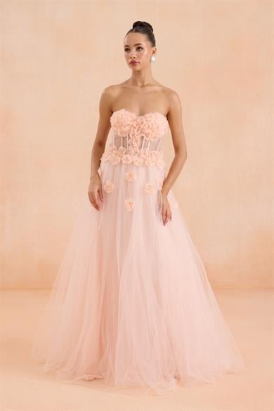 58451-23CARMENCarmen Pudra Straplez Çiçekli Nişanlık