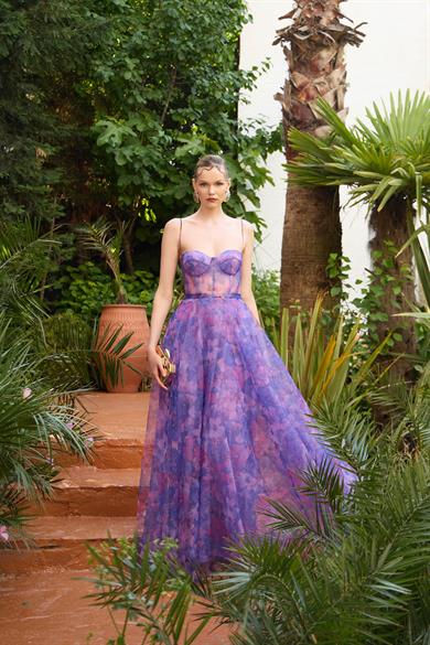 58453-19CARMENCarmen Mor Empirme Straplez Uzun Abiye Elbise