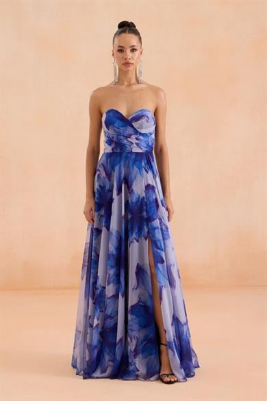 58472-19CARMENCarmen Mor Straplez Yırtmaçlı Emprme Abiye Elbise