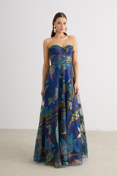 58606-25CARMENCarmen Saks Straplez Jakarlı Abiye Elbise