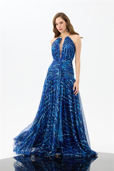 58745-25CARMENCarmen Saks Aksesuarlı Leopar Desenli Abiye Elbise