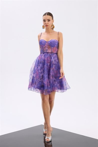 58787-19CARMENCarmen Mor Straplez Desenli Abiye Elbise