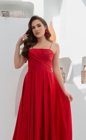 Miss Carmen kırmızı saten drapeli abiye nişan elbisesi