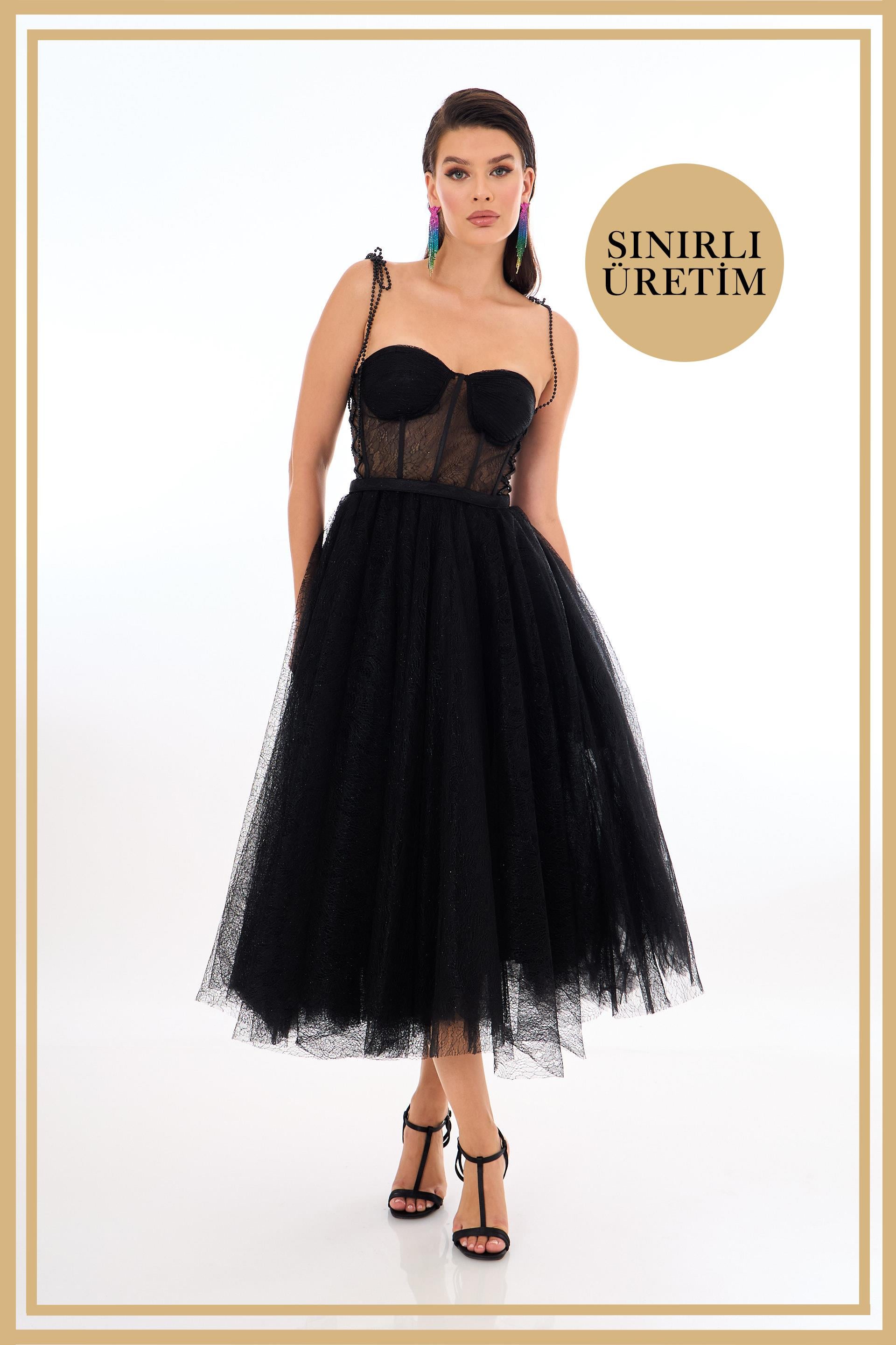 40019-27CARMENCarmen Limited Edition | JULIET Siyah Midi Elbise