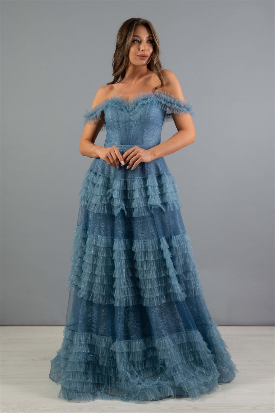 Carmen İndigo Tül Prenses Nişan Elbisesi