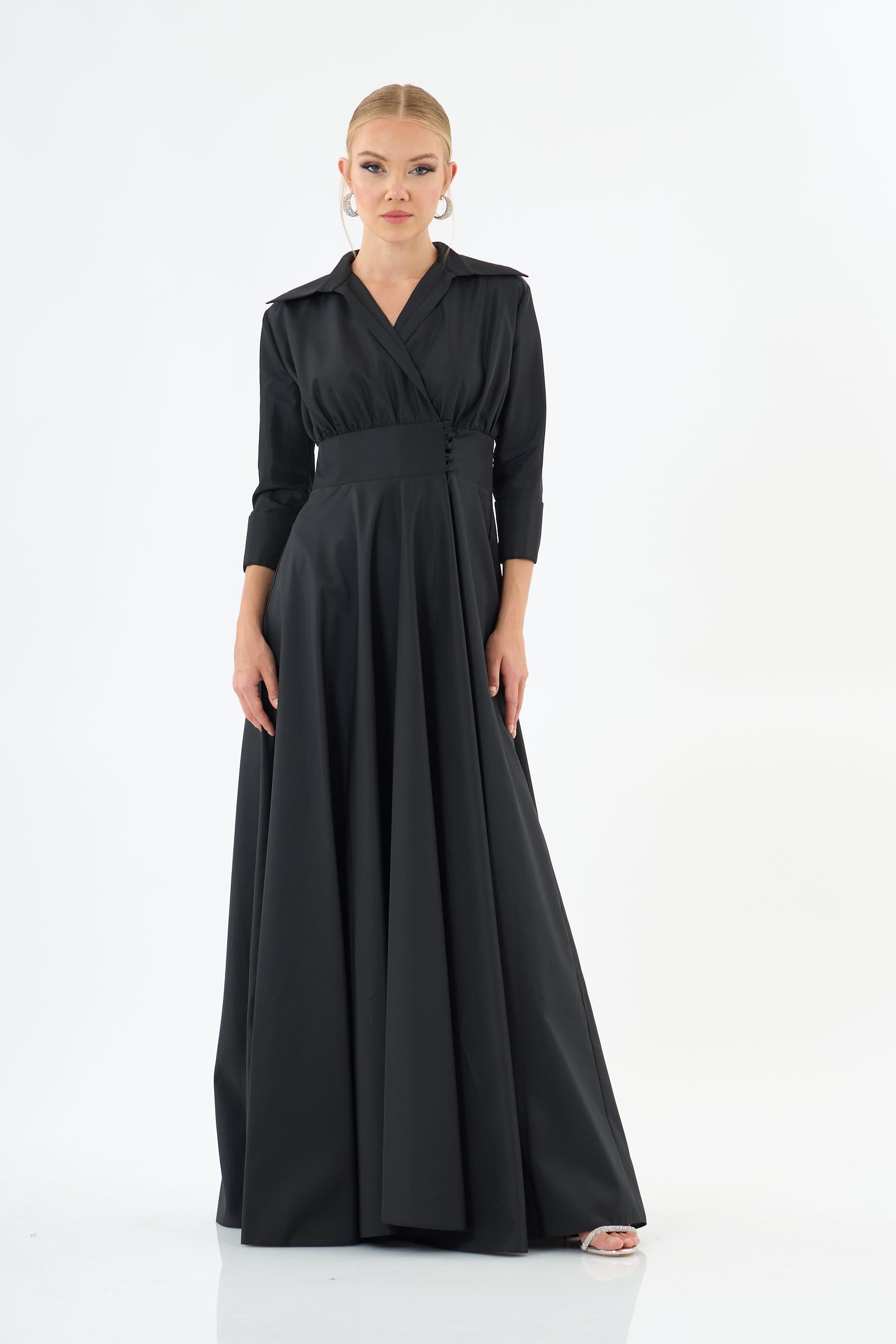 58390-27CARMENCarmen Siyah Uzun Kollu Tafta Abiye Elbise
