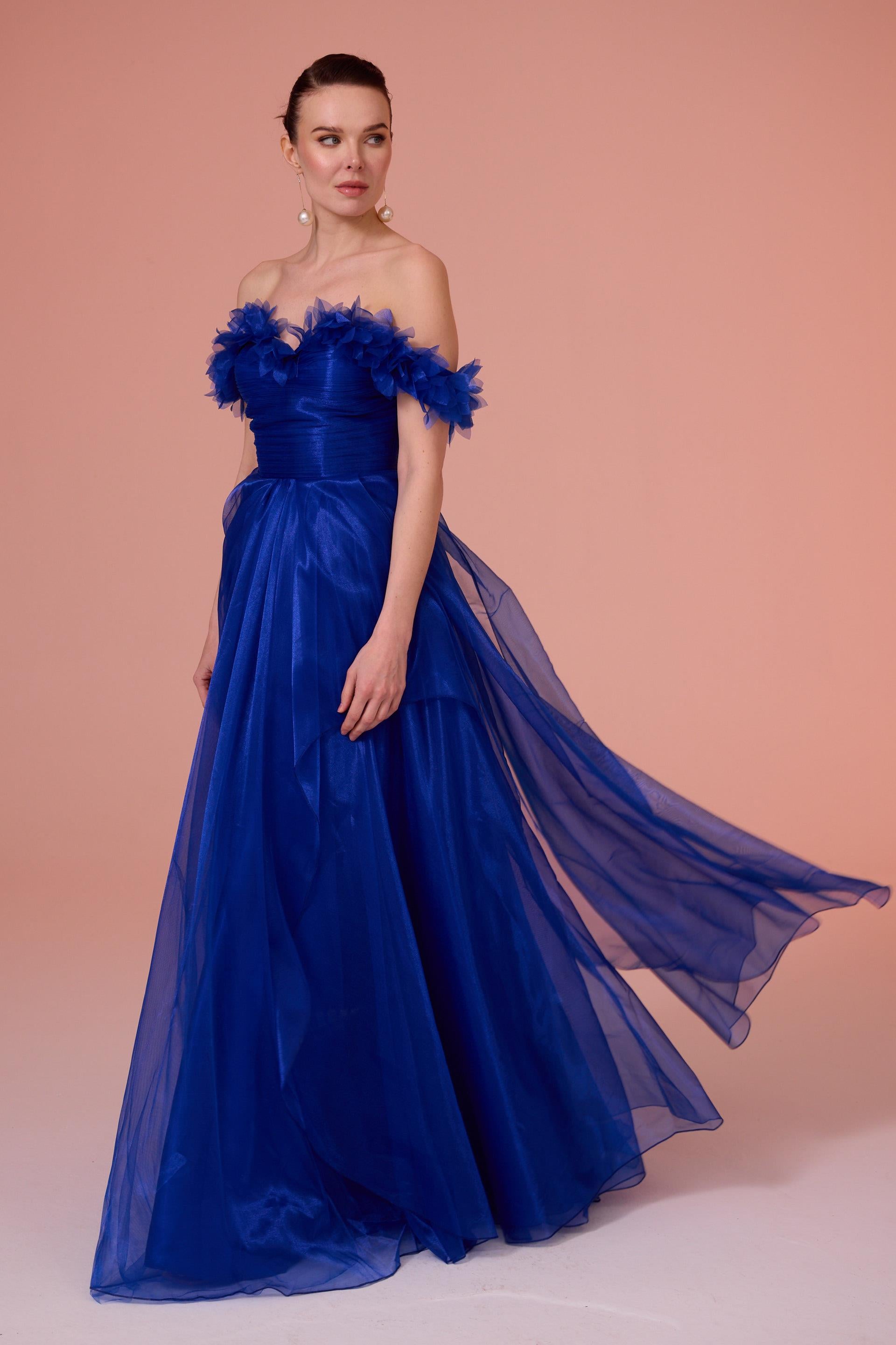 58487-25CARMENCarmen Saks Düşük Kol Tül Nişanlık