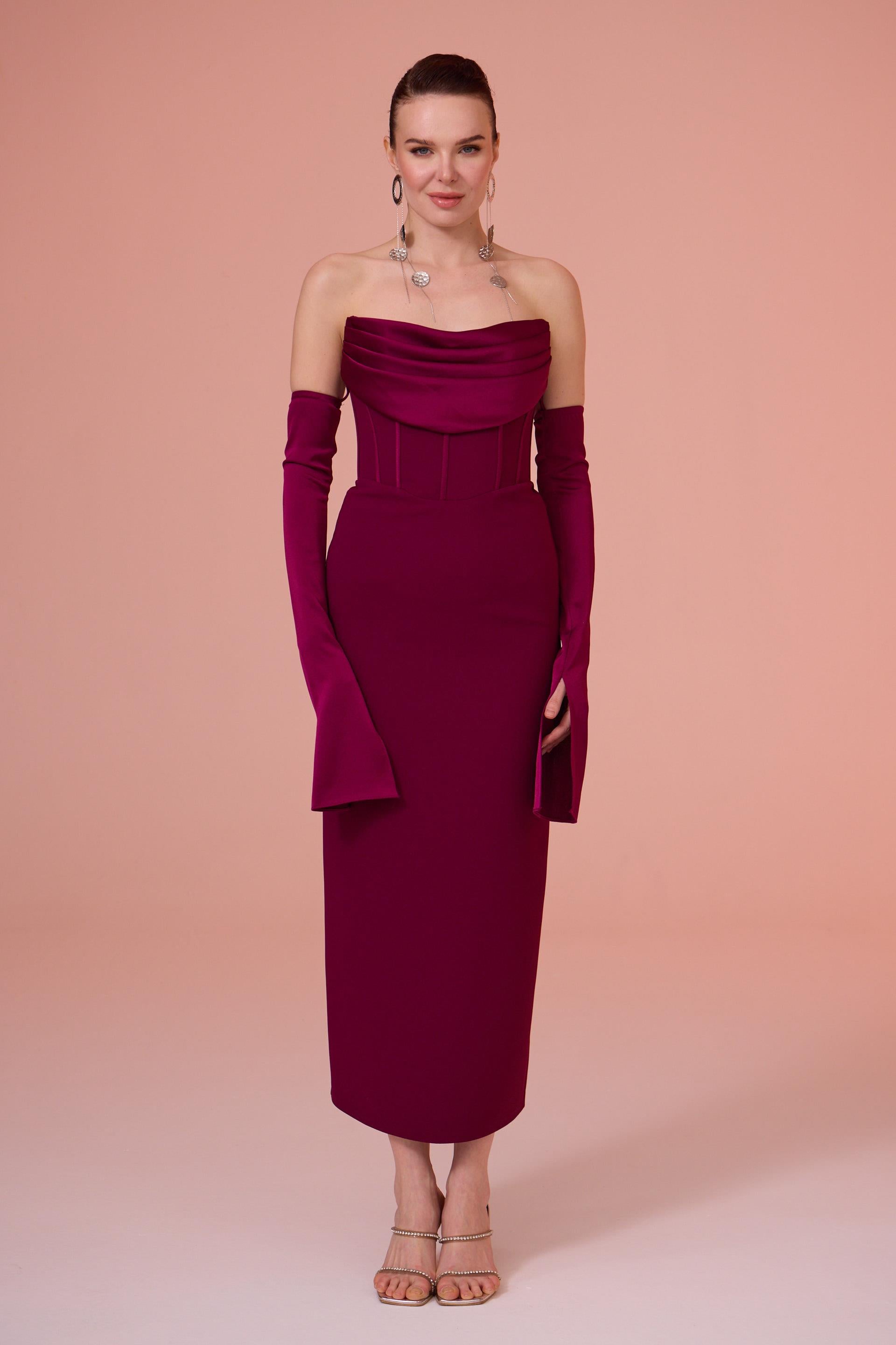 58563-20CARMENCarmen Mürdüm Eldivenli Krep Abiye Elbise