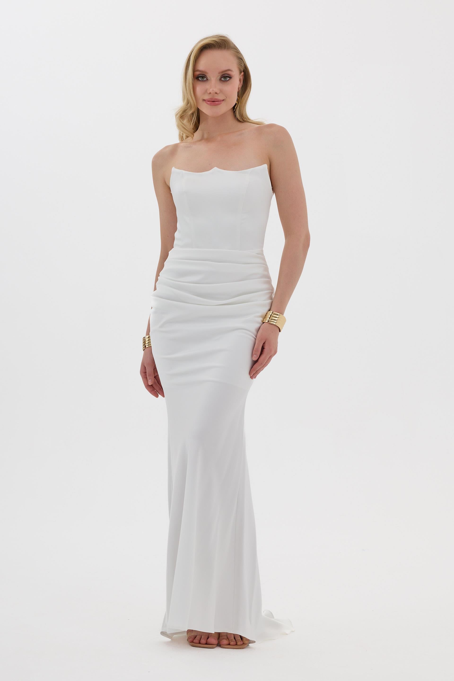58565-2CARMENCarmen Beyaz Straplez Uzun Saten Nikah Elbisesi