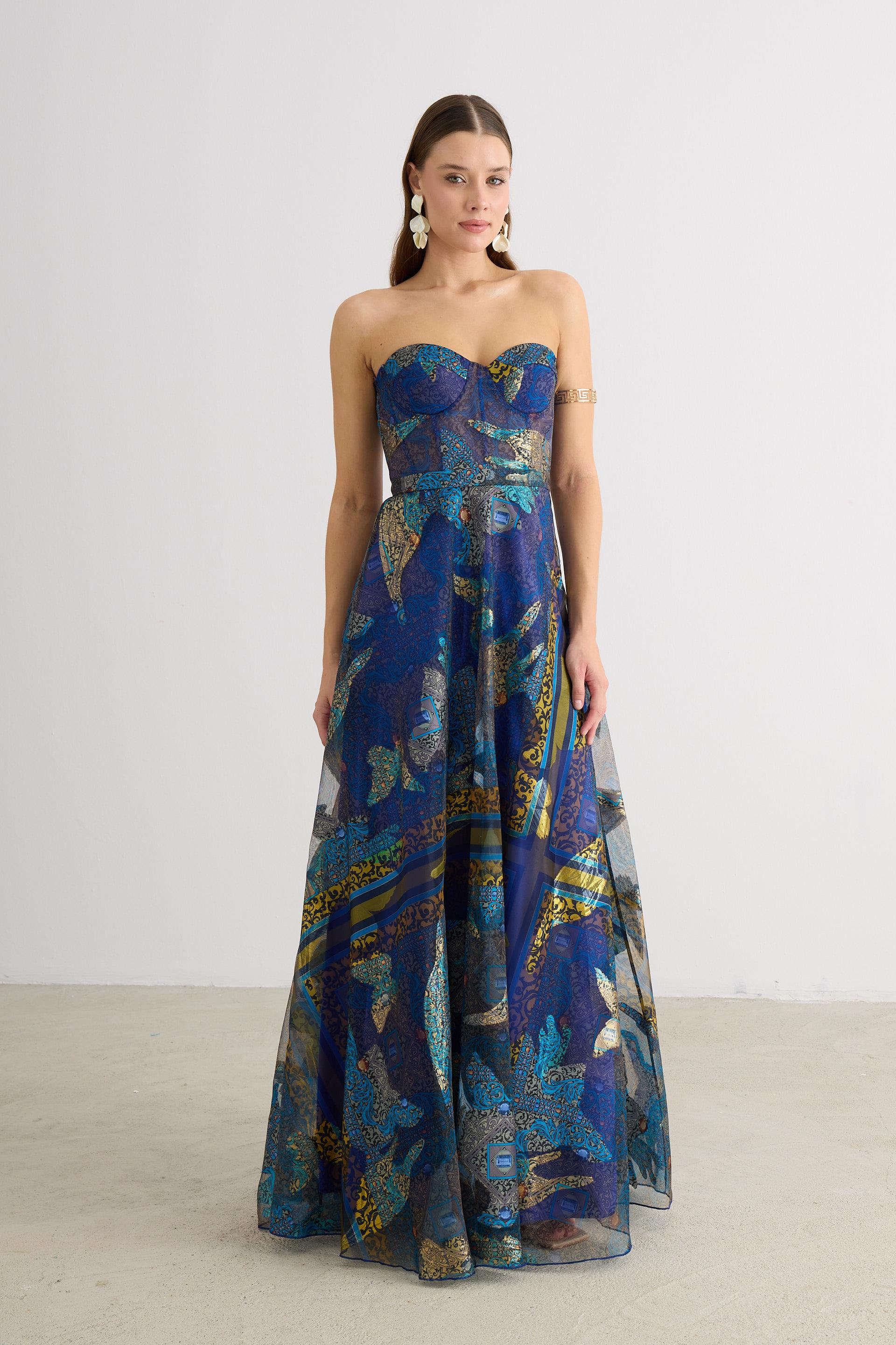 58606-25CARMENCarmen Saks Straplez Jakarlı Abiye Elbise