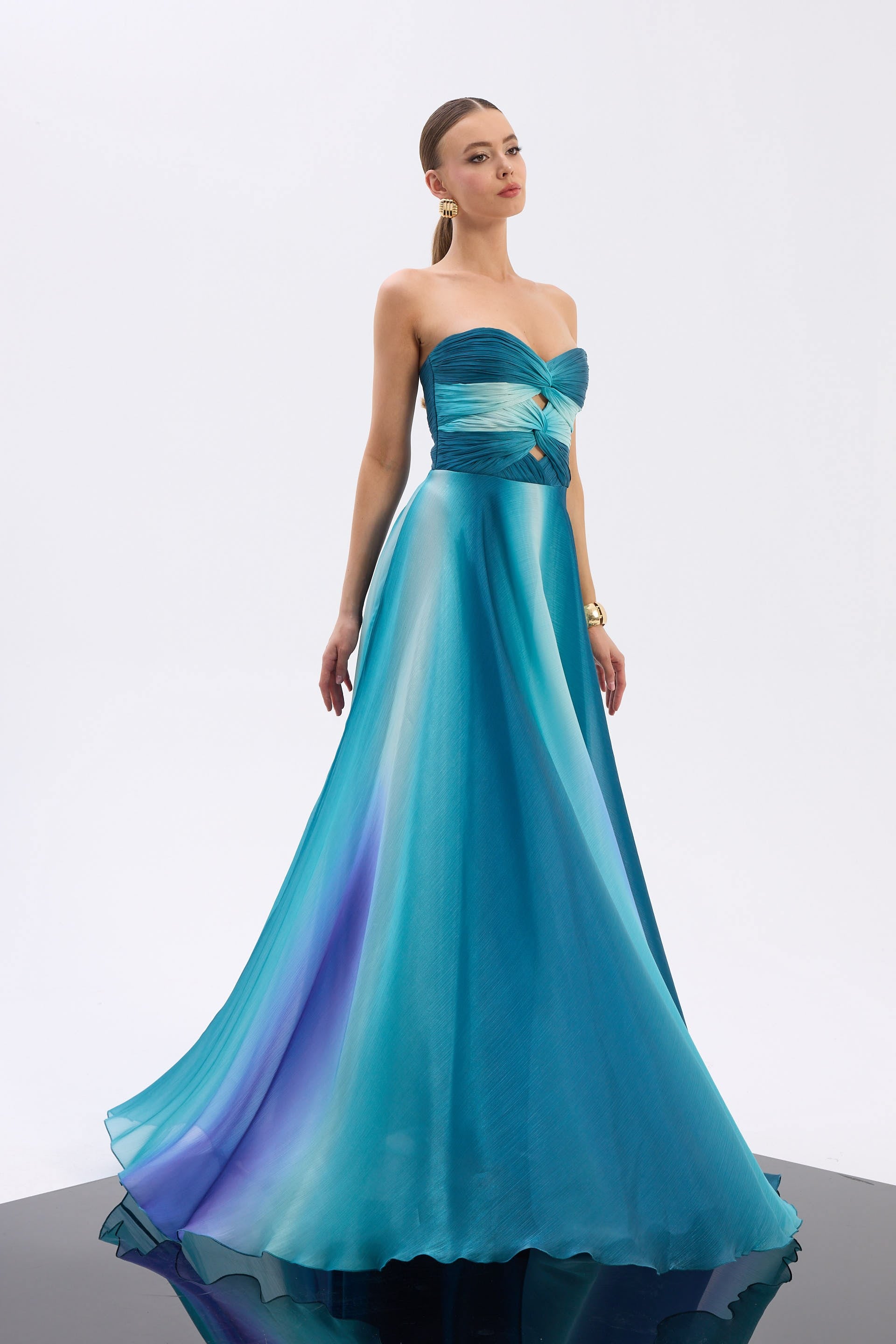 58632-73CARMENCarmen Petrol Straplez Desenli Abiye Elbise