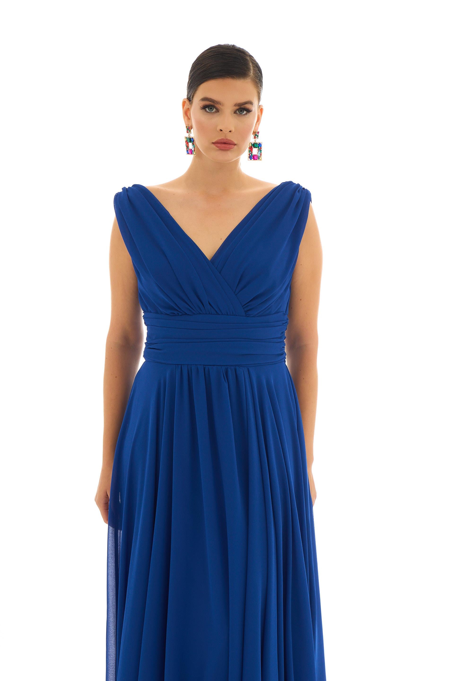 PC54506-25CARMENCarmen Saks Şifon V Yaka Uzun Abiye Elbise