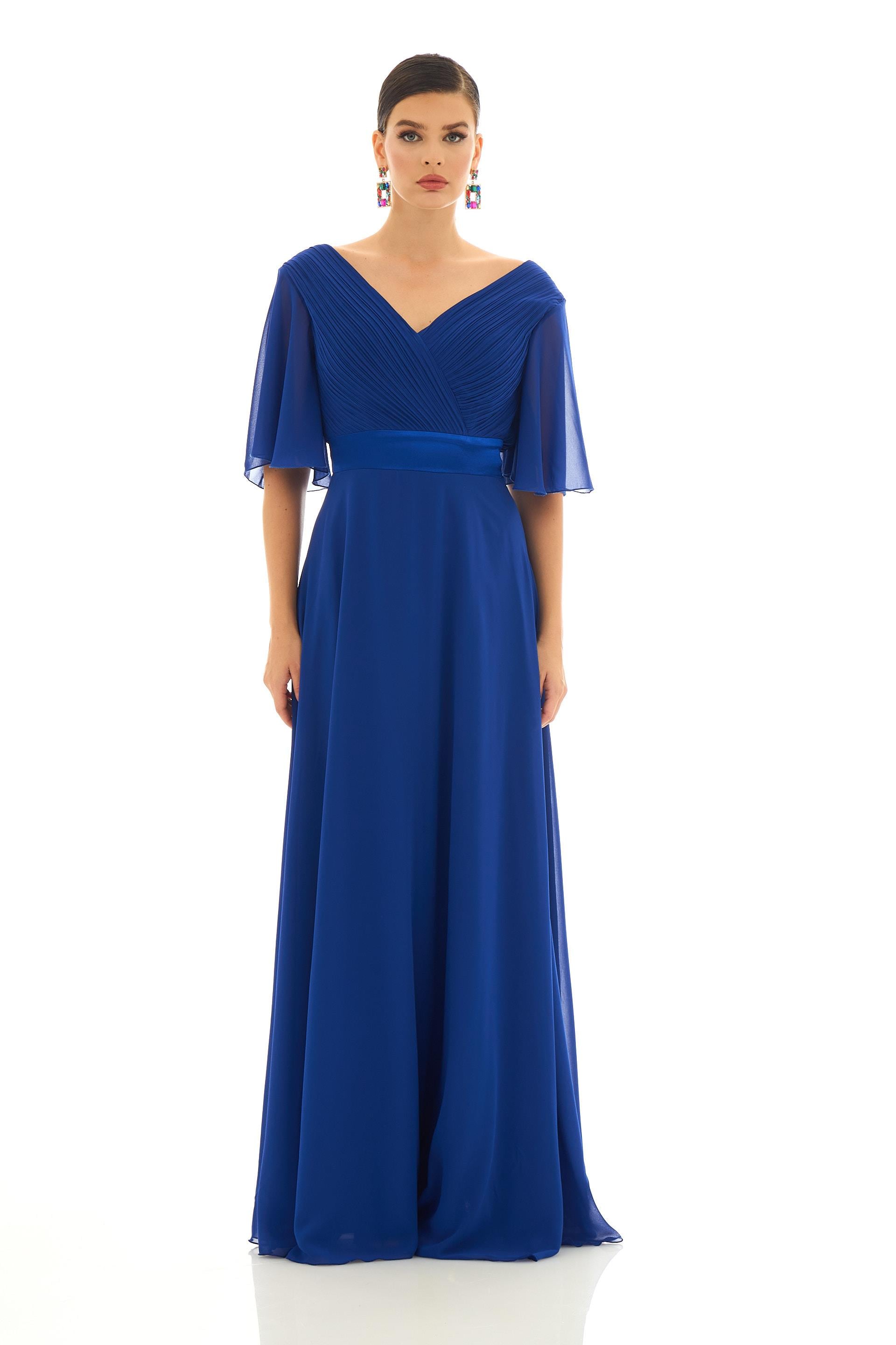 PC55476-25CARMENCarmen Saks Şifon Piliseli Uzun Abiye Elbise