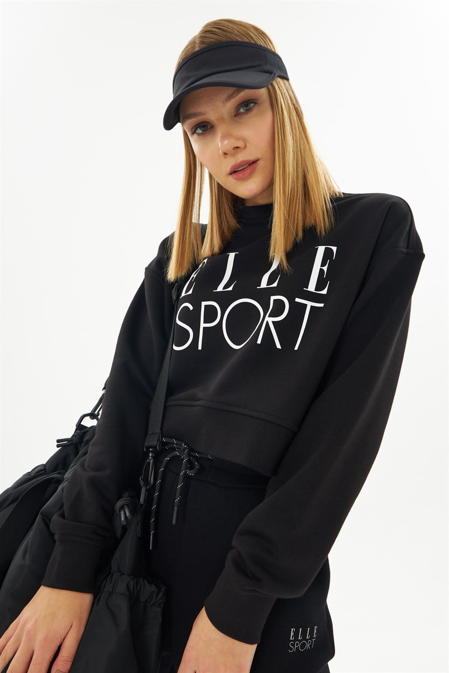 60001-41ELLEELLE Sport Beyaz Baskılı Kadın Crop Sweatshirt