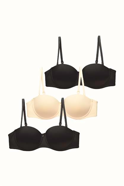 3lü Paket Dolgusuz Straplez Yumuşak Kaplı Örme Sütyen C37050 Siyah/Ten