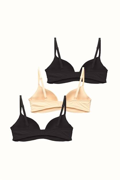 3lü Paket Dolgusuz Yumuşak Kaplı Örme Sütyen C31791 Siyah/Ten