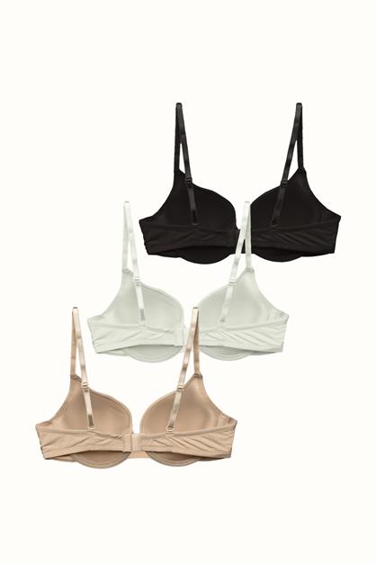 3lü Paket Dolgusuz Yumuşak Kaplı Örme Sütyen C38010 Siyah/Beyaz/Ten