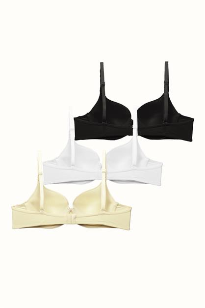 3lü Paket Dolgusuz Yumuşak Kaplı Örme Sütyen C37010 Siyah/Beyaz/Ten