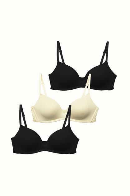 3lü Paket Dolgusuz Yumuşak Kaplı Örme Sütyen C31791 Siyah/Ten