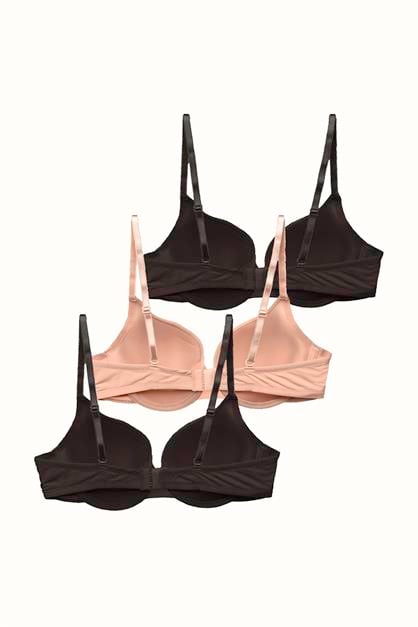 3lü Paket Dolgusuz Yumuşak Kaplı Örme Sütyen C38010 Siyah/Ten