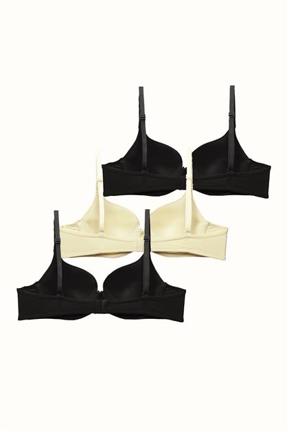 3lü Paket Dolgusuz Yumuşak Kaplı Örme Sütyen C37010 Siyah/Ten