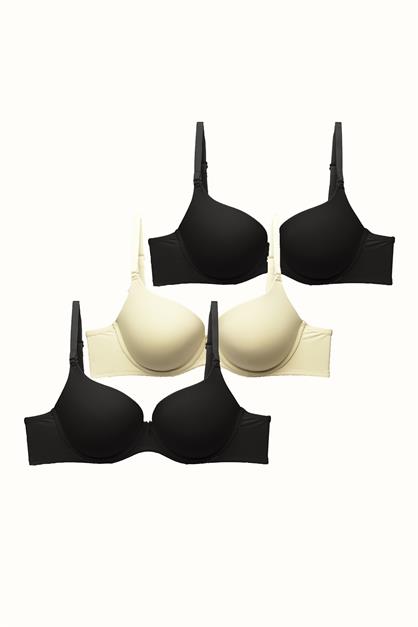 3lü Paket Dolgusuz Yumuşak Kaplı Örme Sütyen C37010 Siyah/Ten