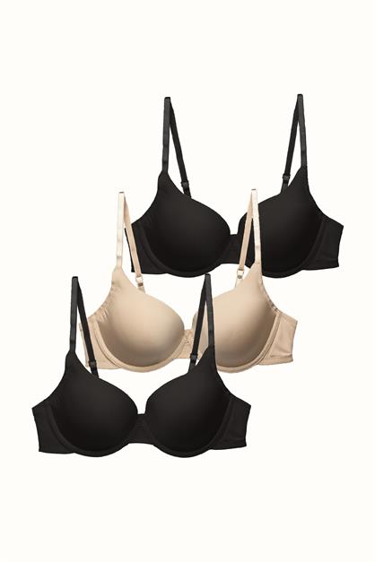 3lü Paket Dolgusuz Yumuşak Kaplı Örme Sütyen C38010 Siyah/Ten