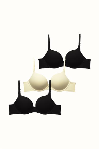 3lü Paket Double Push Up Yumuşak Kaplı Örme Sütyen C37030 Siyah/Ten