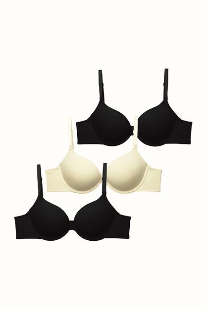 3lü Paket Double Push Up Yumuşak Kaplı Örme Sütyen C37035 Siyah/Ten