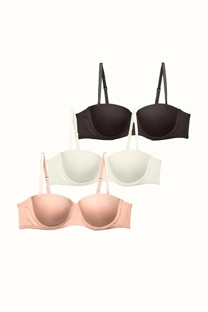 3lü Paket Push Up Straplez Yumuşak Kaplı Örme Sütyen C38025 Siyah/Beyaz/Ten