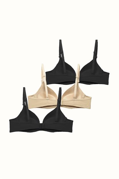 3lü Paket Push Up Yumuşak Kaplı Örme Sütyen C37015 Siyah/Ten