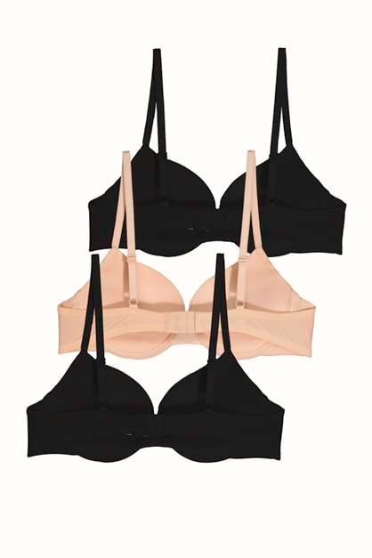3lü Paket Push Up Yumuşak Kaplı Örme Sütyen C38015 Siyah/Ten