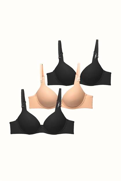 3lü Paket Push Up Yumuşak Kaplı Örme Sütyen C37015 Siyah/Ten