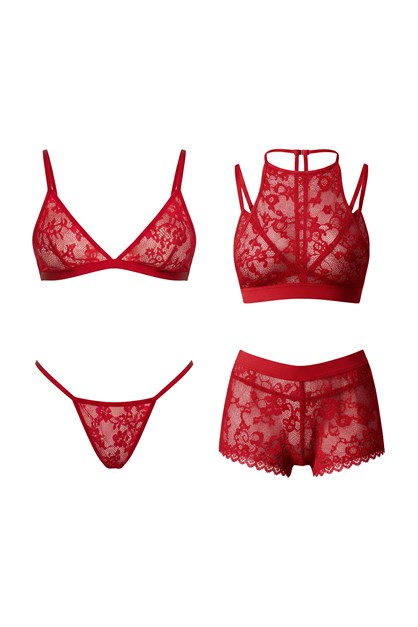 4lü Bralet Set Kırmızı