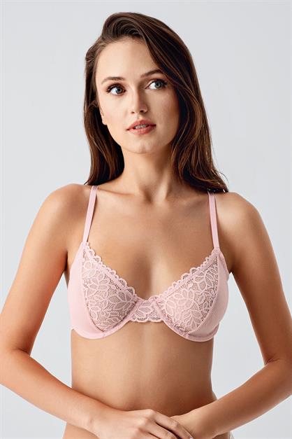 Balenli Dantel Detaylı Toparlayıcı Sütyen C18410 Pudra