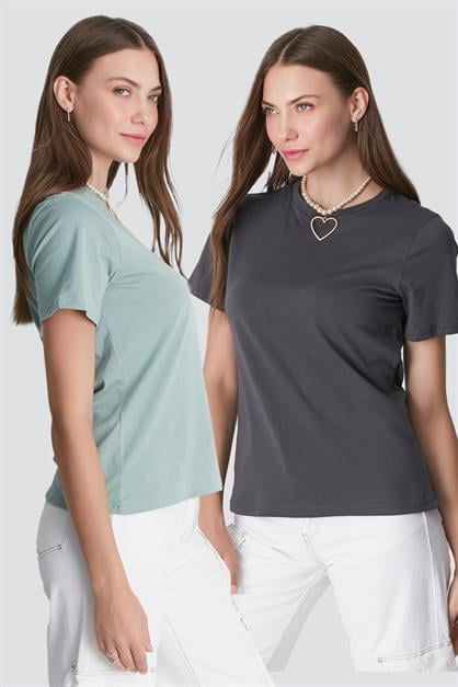 Round Neck Short Sleeve 2-Pack Basic T-Shirt 960