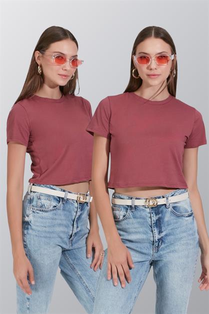 2-Pack Crew Neck Short Sleeve Crop Tops 956