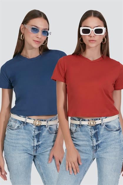 2-Pack Crew Neck Short Sleeve Crop Tops 956
