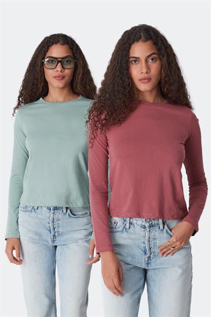 Crew Neck Long Sleeve 2-Pack Basic T-Shirt 955