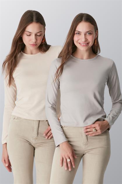 Crew Neck Long Sleeve 2-Pack Basic T-Shirt 955
