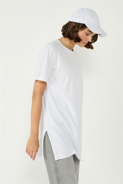 Bisiklet Yaka Yarım Kol Yırtmaçlı 2li Uzun T-Shirt 963 Siyah/Beyaz