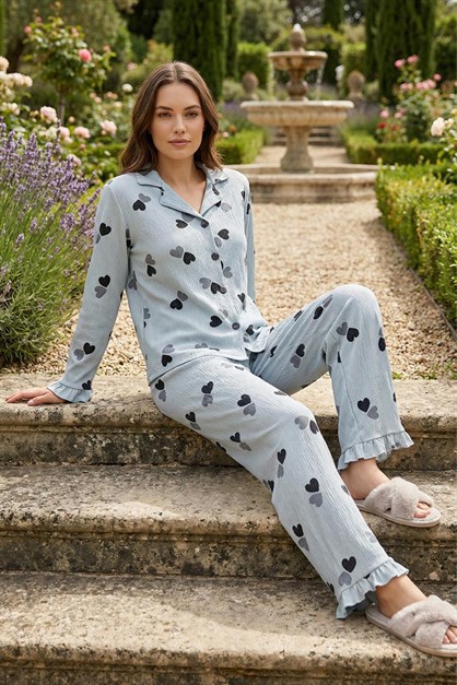 Womens Seersucker Button-Down Pajama Set