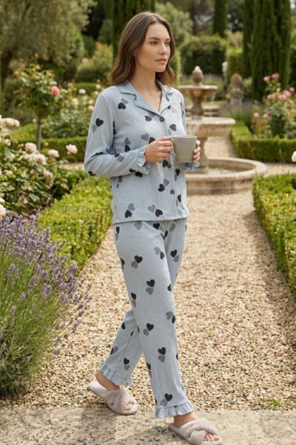 Womens Seersucker Button-Down Pajama Set