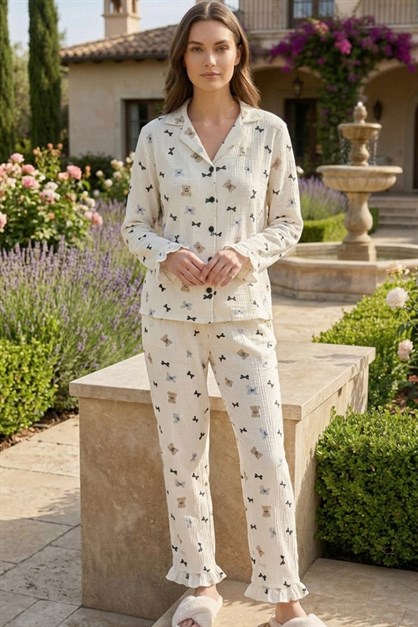 Womens Seersucker Button-Down Pajama Set