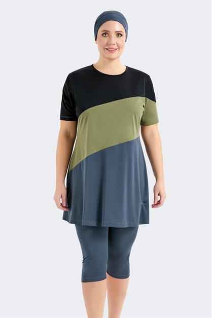 Plus Size Short Sleeve Leggings Covered Burkini Swimwear C11206