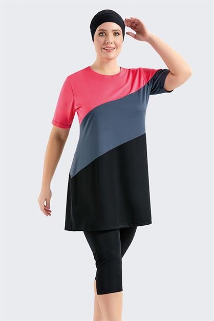 Plus Size Short Sleeve Leggings Covered Burkini Swimwear C11206