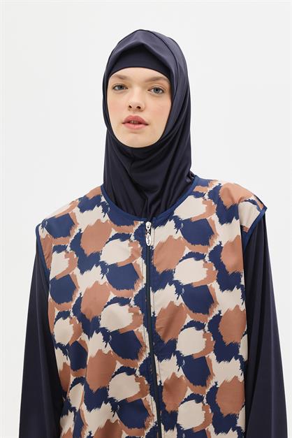 Plus Size 4-Piece Modest Swimwear Set -Zippered Burkini in Parachute Fabric - Style 1403