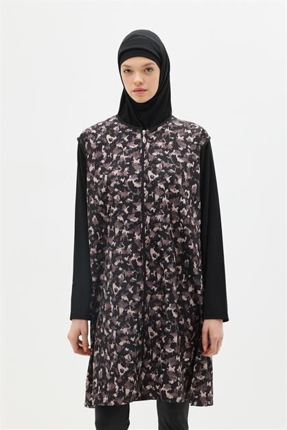 Plus Size 4-Piece Modest Swimwear Set -Zippered Burkini in Parachute Fabric - Style 1403