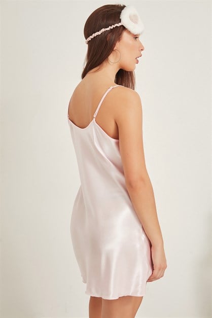 005 Kadın Saten Gecelik Pembe